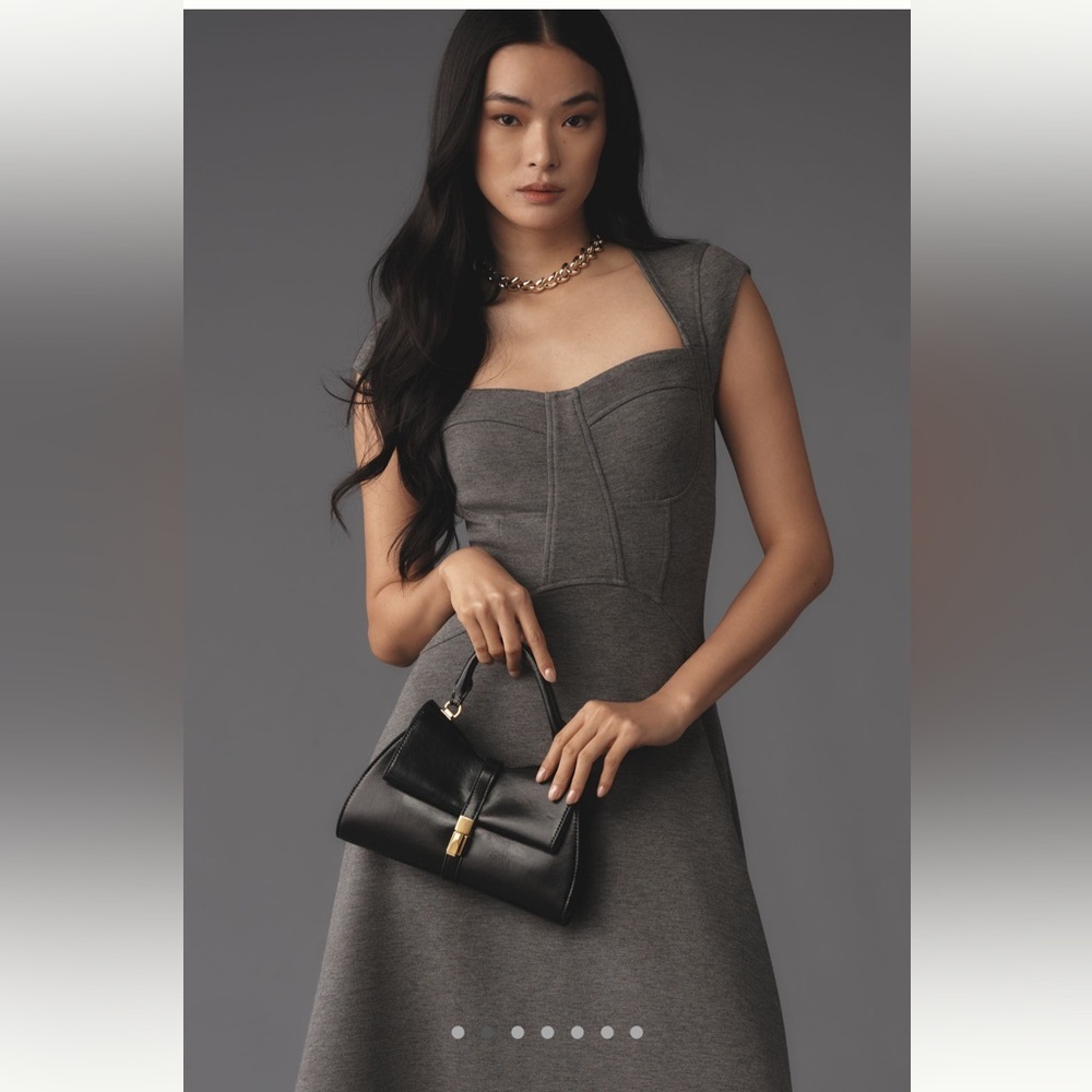 NWT Anthropologie Gray Fit-and-Flare Midi Dress